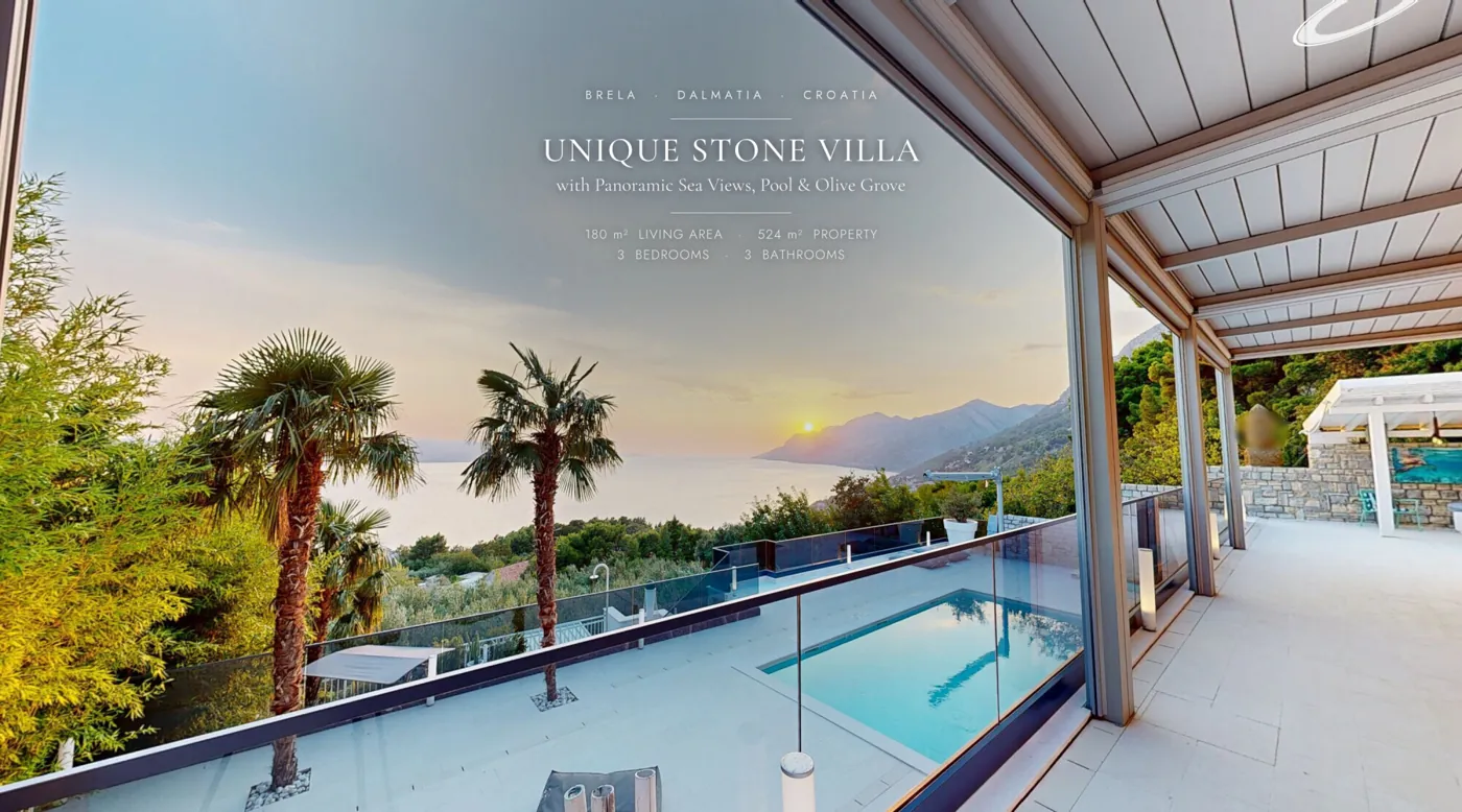 Stone villa in Brela with pool and sea view